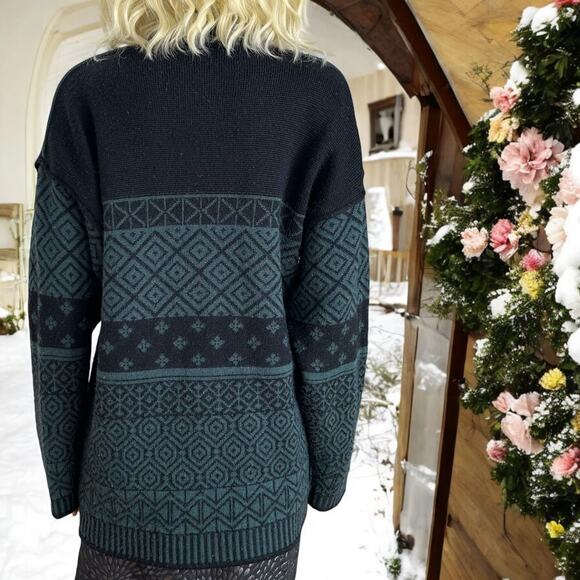 Vintage Obermeyer Floral Fair Isle Wool Ski Sweater Mock Neck Medium - Picture 4 of 8